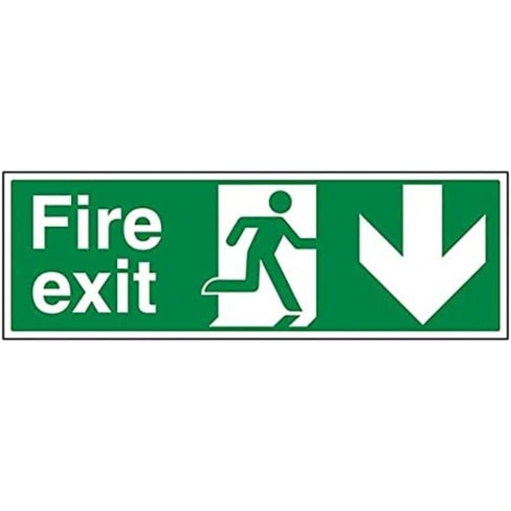V Safety Fire Exit - Fire Exit Arrow Down - 450 X 150mm, Multi, 450x150mm