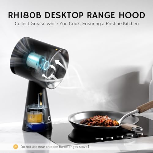 Image of Airthereal Rechargeable Portable Range Hood, Desktop Range Hood with Battery Powered, 3-Fan Speeds and Large Oil Collection Cup, Upgraded Portable Kitchen Exhaust Fan for RV Cooking, RH180B Black