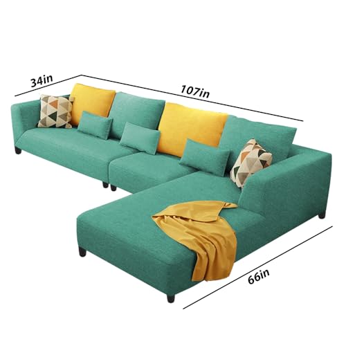 Image of Casaliving Minta RHS 6 Seater L Shape Sofa Set for Living Room (Turquise Fabric) Premium Fabric Sofa Set for Living Room | Hall | Office Room