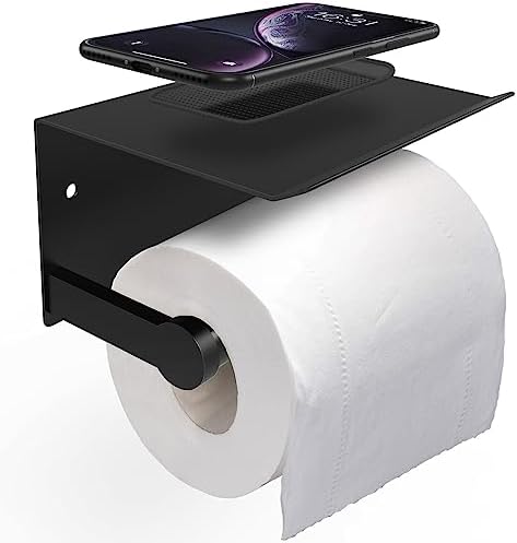 GIGRIN Matte Black Toilet Paper Roll Holder,Anti-Slip Bathroom Towel Holder,SUS304 Stainless Steel Round Toilet Tissue Holder Wall Mount with Shelf and Anti-Slip Mat