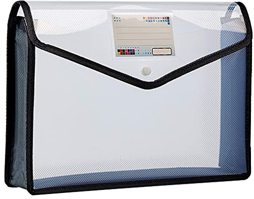 Image of FEDUS Document Holder Envelope Folder,File Storage Bag with Snap Button Transparent Plastic File for Document Certificate File Holder /Document Folder for Certificates Legal Documents Pack 1 Black