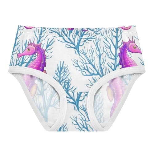 Cotton Toddler Girls Underwear Purple Seahorses Blue Coral Panties for Girl Artistic Undies Kids Briefs 2t