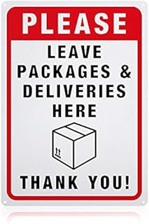 GLOBLELAND Please Leave Packages and Deliveries Here Sign, 14x10 inches 40 Mil Aluminum Caution Signs Indoor or Outdoor Use for Home or Business, Reflective UV Protected, Waterproof