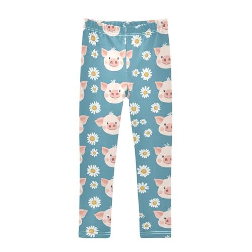 Cartoon Pig Face Girls' Leggings Toddler Doodles Daisy Flowers Kids Yoga Pants Dance Active Tights 4T