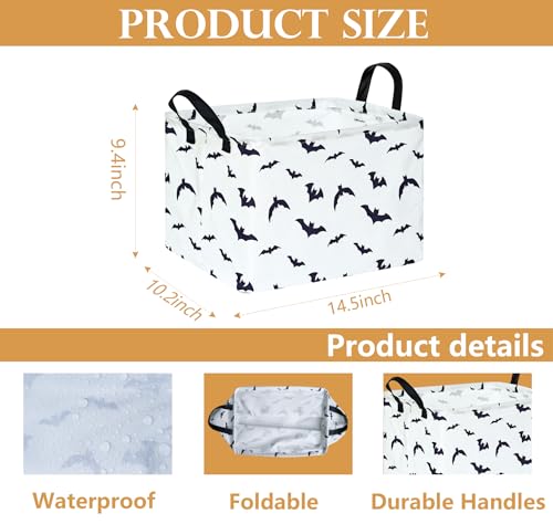 Image of White Bat Pattern Storage Basket Gift Laundry Bins Collapsible Storage Baskets Box Laundry Nursery Hamper for Home and Office Decoration with Handles