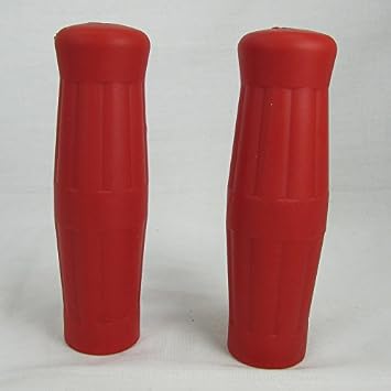 RED Soda Pop Bottle Style Rubber Grips for use with 1" Handlebars/Bars and Exterior Cables - Harley Bobber Chopper Cafe Racer