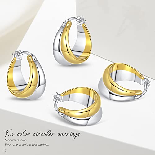 Pickbeau Gold Hoop Two Tone Earrings For Women,Silver And 14K Gold Plated Huggie Hoops Earrings For Girls Gift #TOP4