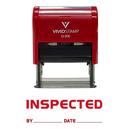 Inspected by Date Self Inking Rubber Stamp (Red Ink) - Medium