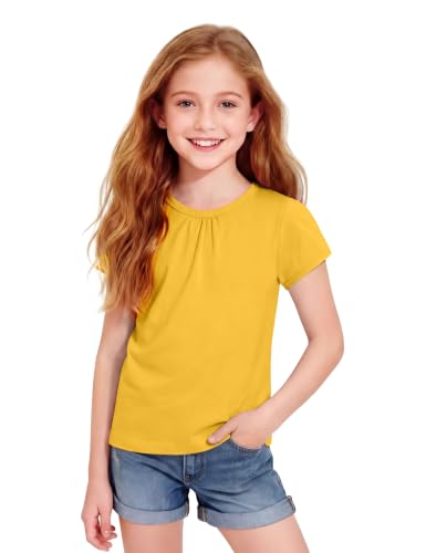 Image of Girls Short Sleeve Shirts Cotton Crew Neck T-Shirt Kids Plain Tees Tops Size