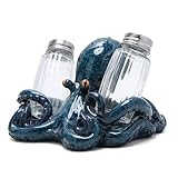 Hodao Octopus With Salt and Pepper Shaker Figurines Decorations Octopus Set with Holder Figurine for Beach Bar or Tropical Kitchen Decor Octopus Table Decorations By Home Gifts (Octopus)