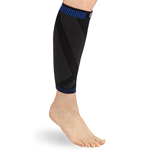 Pro-Tec Athletics 3D Flat Premium Calf Sleeve, Black/Blue, Large, Advanced Flat Knit Technology for Custom Fit, Breathable, Multi-Directional Stretch for Support, Medical Grade Compression, Large