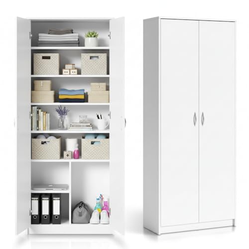 Home Collective Kleiderschrank Mehrzweckschrank Regal weiß 74cm breit 180cm hoch mit Vier...