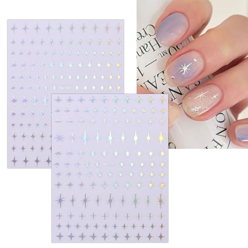JMEOWIO 10 Sheets Moon Star Sun Nail Art Stickers Decals Self-Adhesive Silver Aurora Nail Supplies Nail Art Design Decoration Accessories - Image 5