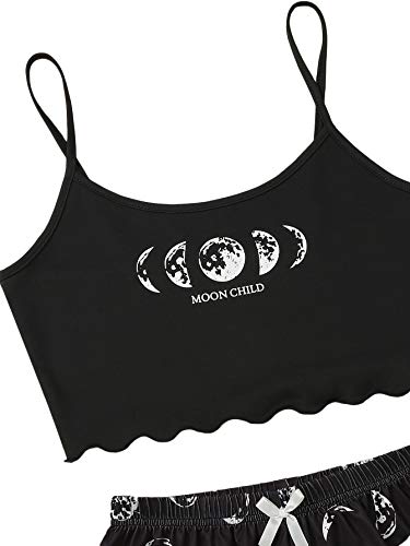 Sweatyrocks Women's Summer Strawberry Print Cami Top And Shorts Sleepwear Pajamas Set Moon Black M #TOP2