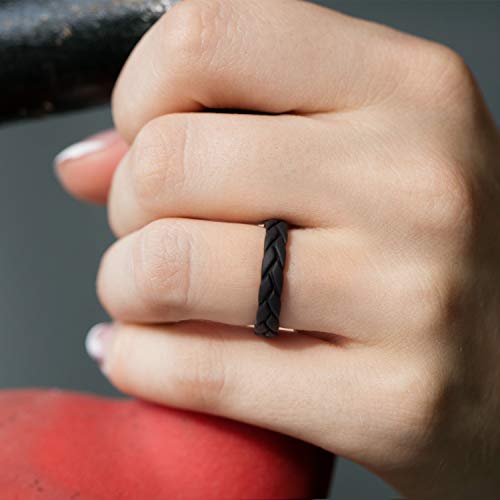 Roq Silicone Rubber Wedding Ring For Women, Thin Stackable Rubber Silicone Wedding Band, Bridal Jewelry Set, Anniversary Rings, Promise Ring, Engraved Middle Line Duo, 4Mm Wide 2Mm Thick, 4 Pack, Black, Marble White With Black, Rose Gold, Bordeaux, Size 10 #TOP1