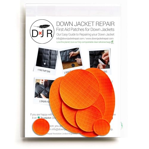 Down Jacket Repair Patches - Self-Adhesive Down Jacket Repair Patches | Waterproof, Tear-Resistant, Pre-Cut Patches | 7-Piece Set for Outdoor Gear, Sleeping Bags & Tents - Orange