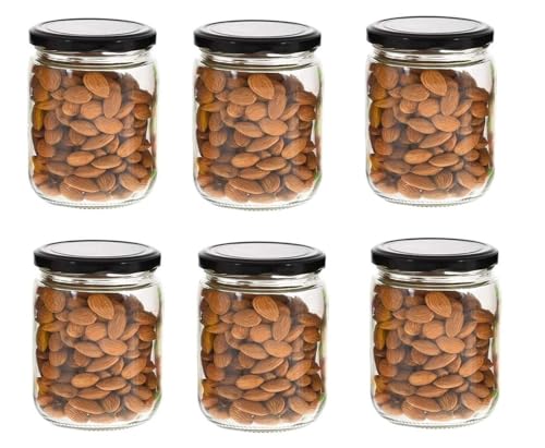 Image of Glassbunny 500ml Glass Jar with Rust Proof Air Tight Black Lid, Suitable to Use in Your Home Office, Kitchen Storage, Pack of 6