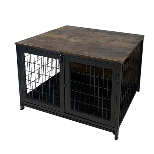 木製の犬のクレート、多機能家具犬のクレート、屋内犬のコテージ、底にトレイ付きの小型および中型犬のエンクロージャ、鋼と木構造、屋内に適しています。(96cm/37.8in-without wheels)