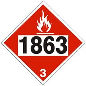 1863 Fuel Aviation Turbine Engine Sign Vinyl Adhesive Placard Flammable Hazard Class 3 D.O.T. HM-206 10-3/4" DOT-18634