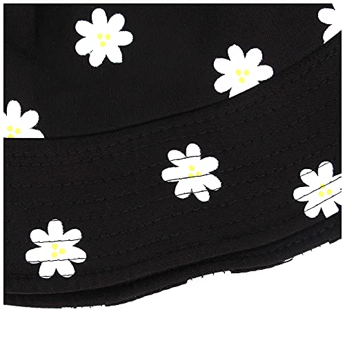Novia's Choice Unisex Reversible Bucket Hat Packable Summer Travel Beach Sun Hat Outdoor Cap(Black Daisy) #TOP5