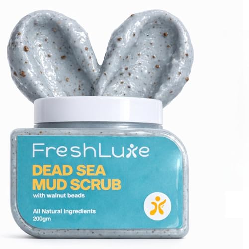 Image of Dead Sea Mud Face & Body Scrub - 200 g | Lactic Acid | Body Polish | Walnut Beads Scrub | Deep Exfoliation, Detan & Moisturization | Shea Butter, Almond Oil & Walnut Beads | For Smooth, Glowing Skin | SLS & Paraben Free | Men & Women