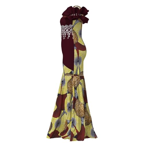 Image of iooiooi Womens Elegant Ankara Maxi Mermaid Dress Lace Decorated African Gowns