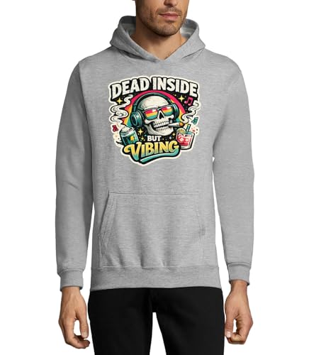 Skull Listening To Music Vibes Unisex Cotton Blend Hooded Sweatshirt Hoodie Gray Small