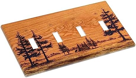 Rustic Brown Pine Tree Wood Print 4 Gang Light Switch Cover Quad Toggle Wall Plate Decorative Electrical Switchplate Faceplate for Bedroom Living Room Bathroom Home Decora(plastic) - 2