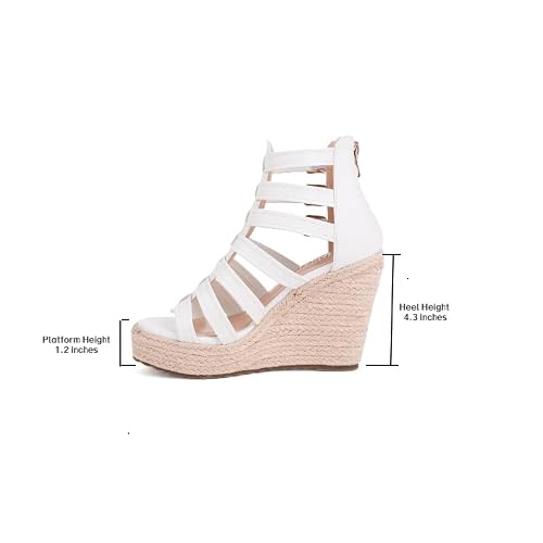 Xiangzu White Platform Espadrilles Wedge Sandals For Women Dressy Open Toe Caged Gladiator Wedges Shoes (7, White) #TOP1