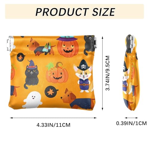 Halloween Pumpkins and Ghosts Squeeze Coin Purse, Leather Coin Purse, Mini Wallet, Compact and Portable, Unisex3
