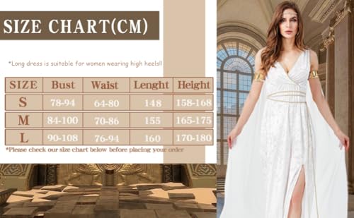 helymore Femmes Halloween Deguisement Deesse Grecque Costume Athena de Col en V Sans Manches Romain Olympia Toga Ensemble Complet, M – vue 2