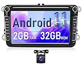 [2GB+32GB] CAMECHO Android 11 Autoradio für VW Golf 5 6 Polo Tiguan Caddy Skoda Passat mit CarPlay Android Auto, 8 Zoll Bildschirm mit Navi HiFi Bluetooth RDS WiFi+Rückfahrkamera