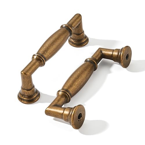 khtumeware 10 Pack 3-1/2 Inch(89mm) Antique Brass Cabinet Pulls Heavy Duty Soild Vintage Brass Cabinet Handles Kitchen Antique Bronze Cabinet Hardware for Cupboard Drawer Handles