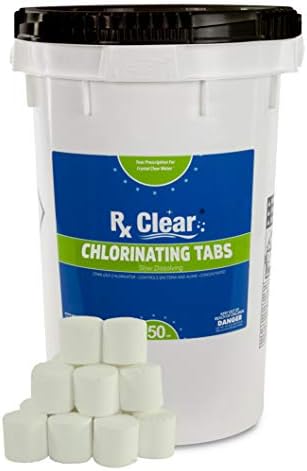 Rx Clear 1-Inch Stabilized Chlorine Tablets | Use As Bactericide, Algaecide, and Disinfectant in Swimming Pools and Spas | Slow Dissolving and UV Protected | 50 Lbs