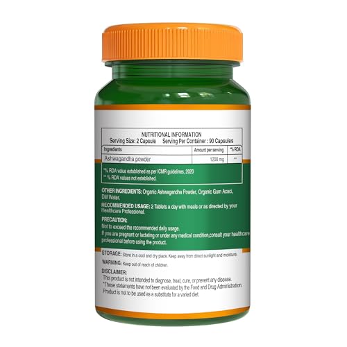 Image of Pure Nutrition Organic Ashwagandha Tablets | 180 Veg Tablets | Supports Stress Relief, Sleep, Fertility, Immune Health, Vitality & Strength | Natural Adaptogen for Men & Women | Promotes Energy & Overall Wellness | Ayurvedic Supplement