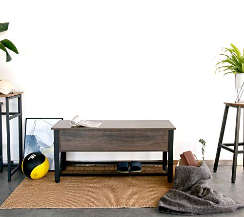 HOMEKOKO Industrial Storage Bench, Entryway Lift Top Shoe Storage Bench in Dining Room, Hallway, Living Room Metal Frame,Dark Brown - Thumbnail 6