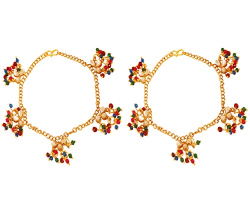 Touchstone Indian Bollywood Desire Elegant Kundan Look Multicolor Beads Ethnic Bridal Designer Jewelry Pazeb Payal Ankelet In Antique Gold Tone For Women. #TOP5