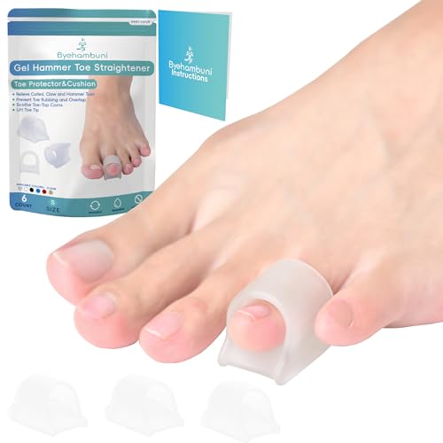 Byehambuni Pinky Toe Straightener, Hammer Toe Corrector, Gel Hammer Toe Splint - Clear, 6PCS, Small Size - Hole Diameter 0.5 inches