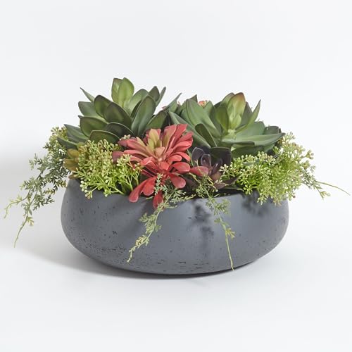 Faux Succulent Arrangement Premium Artificial Indoor Plant Enhances Interior Design Display on Any Surface in Your Home Adding an Inviting Touch of Nature Grey Planter Pot Included