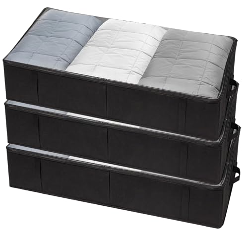 Image of Raggle Underbed Storage Bags Foldable Clothes Bag Large Capacity Storage With Clear Window Reinforced Handles Zippered Organizer Non-Woven For Comforters Blankets Bedding (Modern, 3)