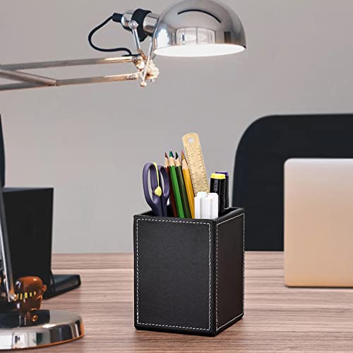 Gorese Pu Leather Pen Holder For Desk, Black Desk Organizer And Storage, Pencil Cups Desk Accessories Organizer, Makeup Brush Holder, Desktop Remote Control Organizer For Office Supplies Organized #TOP4