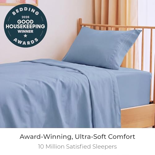 Image of Mellanni Twin Sheets Set - 3 PC Iconic Collection Bedding | Hotel Luxury, Extra Soft, Cooling Bed Sheets - Wrinkle, Fade, Stain Resistant (Twin, Sky Blue)