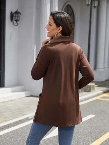 Image of Bulotus Womens Sweaters Winter 2025 Cowl Neck Asymmetrical Long Tunics for Leggings Vacation Travel Tops with Pockets