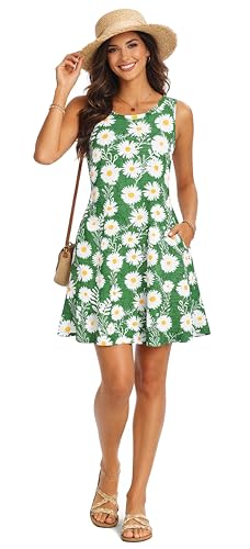 Image of Summer Dresses for Women 2026 Casual Sundresses Beach Cover Ups Sleeveless Tshirt Swing Dress with Pockets