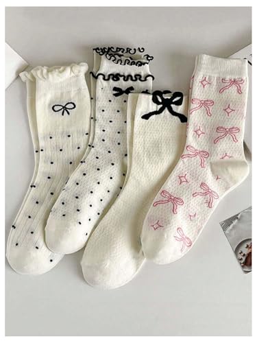 Image of SHENHE Women's 4 Pairs Cute Graphic Bow Ruffle Frill Crew Socks Multicolor 36-39