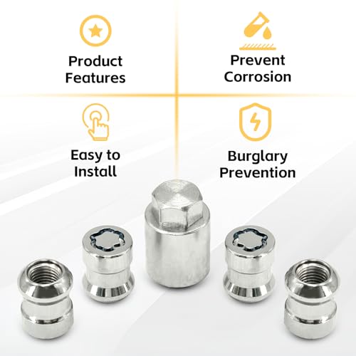 Image of Wheel Lock Lug Nut Set Fit for Honda CR-V 2007-2025 Civic 2016 Accord 2008-2012 Alloy Wheel Lock 4Pcs Replace# 08W42-SCV-101,08W42-SCV-102,08W42-SCV-100, PREO-CV3-066, PREO-HRV-045, PREO-INS-055