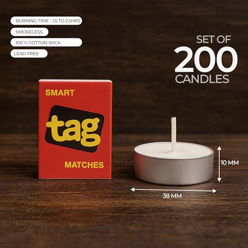 Image of Floryn Decor Unscented White Tealight Candles | Paraffin Wax | Smokeless, Lead-Free Cotton Wick | Long Burning Time -2-3 hrs. | Perfect for Decoration, Festivals, Weddings, |10 Grams Each. 200 Pcs