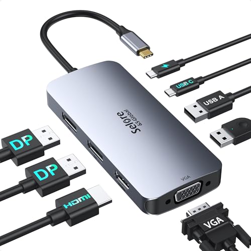 USB C Docking Station Dual DisplayPort Monitor, USB C Hub DisplayPort with 2 DP, HDMI, VGA, 100W PD Charging, USB-A/C 2.0 Ports - Multi Monitor Adapter for Dell, HP, Lenovo and More
