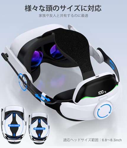 undefined Elekasumi Meta Quest 3/Quest 3S/Quest 2用バッテリーヘッドストラップ 7500mah磁気バッテリー交換 LEDデジタルディスプレイ ダブルノブ調整式 快適なVRヘッドセットストラップ交換アクセサリー 軽量快適フィット TPUソフトバックパッド メタクエスト3/3s/2用バランスストラップ の商品画像 2