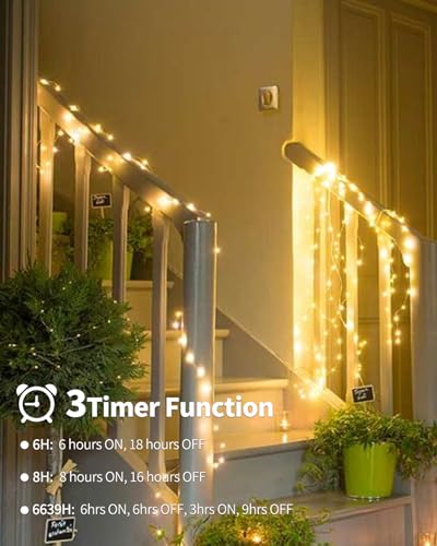 YIFMOO 2M 200LED Lichterschweif mit Strom, 8 Modi Lichterbündel mit Timer, Wasserfall Lichterkette mit Fernbedienung, LED Weihnachtsbeleuchtung für Weihnachten Balkon Garten Innen Außen Deko, Warmweiß